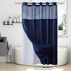 No Hook Waffle Weave Shower Curtain with Snap in Fabric Liner Set,Heavy Duty Textured Bathroom Curtain with See Through Window,Waterproof & Machine Washable,Navy Blue,71x78 Inch