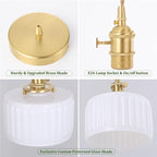 Pendant Light with White Striped Glass Lmapshade, Brass Vintage Pendant Light Adjustable Hanging Light for Kitchen Island Dining Room Hallway