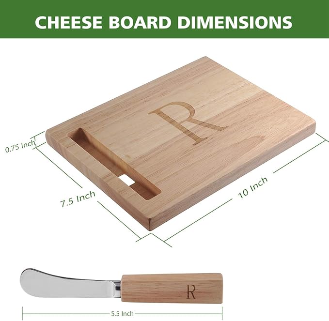 Miicol Wood Charcuterie Board, Monogram Cheese Board 10 Inch, Personalized Initial Cutting Board with Spreader, Unique Housewarming Gift, Ideal for Kitchen, Home, Letter R
