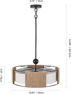 19.7" Rattan Chandelier ，5-Light Boho Dining Room Chandelier，Rustic Chandelier with Fabric lampshade，Suitable for Farmhouse Dining Room ，Living Room， Kitchen Bedroom， Hallway Stairs Hanging