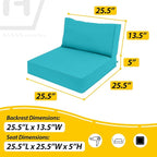 AAAAAcessories Outdoor Deep Seat Cushions, Waterproof, Fade-Resistant Patio Furniture Replacement Cushions, 25.5" x 25.5" x 5" + 25.5" x 13.5", Turquoise Blue