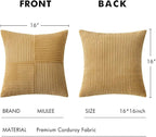 MIULEE Khaki Corduroy Pillow Covers Pack of 2 Boho Decorative Spliced Throw Pillow Covers Soft Solid Couch Pillowcases Cross Patchwork Textured Cushion Covers for Living Room Bed Sofa 16x16 inch