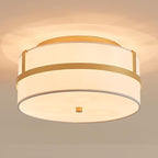 Modern Flushmount Ceiling Light, Chic Style Close to Ceiling Light Fixture for Living Room, Bedroom, Dining Room, Kitchen, D12 x 5.9 in, Drum Shape, White Fabric Lampshade & Gold Finish Frame