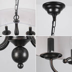 Modern Drum Chandelier Light Fixture 4-Light Black Drum Chandelier with Linen Shade 17.75" Chandelier for Dining Room, Living Room, Bedroom,Kitchen Island, E12