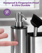 ODesign Kitchen Soap Dispenser Set - 3 in 1, Stainless Steel Dish Soap Dispenser with Sponge Holder, Dish Brush & Brush Holder, Kitchen Sink Caddy Organizer for Countertop - Rustproof, Non-Slip