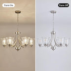 Modern Brushed Nickel Farmhouse Chandelier 6 Light Silver Chandeliers for Dining Room Adjustable Height Hanging Light Fixture with Clear Glass Shade,Pendant Light Fixture for Living Room Hallway Foyer