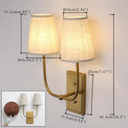 Vintage 2-Lights Wall Sconces with Funnel Linen Fabric Shades, Double Head Bathroom Vanity Lights Fixture, Indoor Wall Lamps for Bedroom Living Room Hallway Stairway