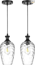 Glass Pendant Lights Kitchen Island 2 Pack, 1-Light Black Pendant Light Fixtures with Hand-Blown Clear Glass, Farmhouse Modern Hanging Light for Kitchen Sink Dining Room Bedroom
