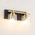 2 Light Modern Bathroom Light Fixtures Over Mirror, Black Gold Vanity Lights for Bathroom Wall Sconces with Clear Glass Shades, E26 Socket (Bulbs Not Included)