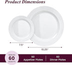 120 White Plastic Plates Disposable, Heavy Duty for Party - 60 Dinner Plates 10-Inch and 60 Salad Dessert Appetizer Plates 8-Inch, Hard Party Plate Elegant Holiday Parties, White Plates Disposable