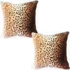 Faux Fur Throw Pillows, Set of 2 Decorative Square Couch Pillow Covers, 20x20 Leopard Cheetah Print Luxury Soft Plush Pillowcase for Sofa, Bed & Living Room Decor, Brown Gold