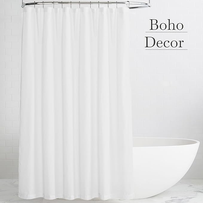 KGORGE White Linen Shower Curtain - Semi Sheer Lightweight Button Hole Half Privacy Quick Dry Shower Curtains for Bathroom Bathtub Decor, White, 72 x 78 inches Long, Hooks Included