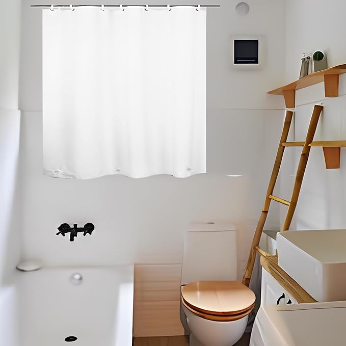 Waterproof Shower Curtain for Window Inside Shower, 40 x 36 Inches Short Plastic Bathroom Window Curtain Heavy Duty Vinyl with Hooks, White, 40x36