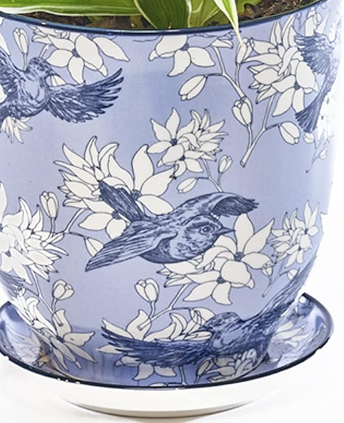 CHIVE ‘Liberte’ Ceramic Succulent Pots — 4.25” Cute Vintage Farmhouse Style Planters for Indoor Plants — Beautiful Home & Kitchen Decor — Blue Swallows