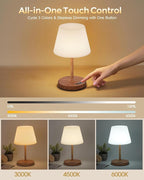 Outdoor Battery Operated Table Lamp, IP54 Waterproof Shower Lamp, 4000mAh Rechargeable Cordless Lamp, 3 Color Temperatures Dimmable, Small Touch Table Lamp for Bedroom, Patio, Camping, Restaurant
