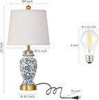RORIANO Chinoiserie Ceramic Table Lamps Set of 2 for Living Room Bedroom Bedside, Traditional Blue Porcelain Classic Table Lamp for Nightstand Entryway, 2 LED Bulbs Included (Gold)