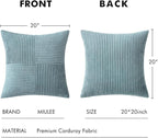 MIULEE Dusty Blue Corduroy Pillow Covers Pack of 2 Boho Decorative Spliced Throw Pillow Covers Soft Solid Couch Pillowcases Cross Patchwork Textured Cushion Covers for Living Room Bed Sofa 20x20 inch