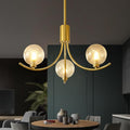 Gold Modern Chandelier with 3 Glass Globe Bulbs - Adjustable Height & Colour Temperature, Gilded lamp Post, Elegant Lighting for Living Room, Bedroom or Study
