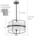 DAYCENT Modern Black Pendant Lights Kitchen Island 3-Light Drum Shade Pendant Light Fixtures 16" H Farmhouse Matte Black Pendant Light with Fabric Shade, Adjustable Height