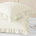 KKJIAF Ruffle Pillow Cases 18x18 Inches, Beige Square Ruffled Pillow Covers Set of 2, Microfiber Wrinkle Resistant Pillow Shams with Envelope Closure for Sofa Bed Living Room