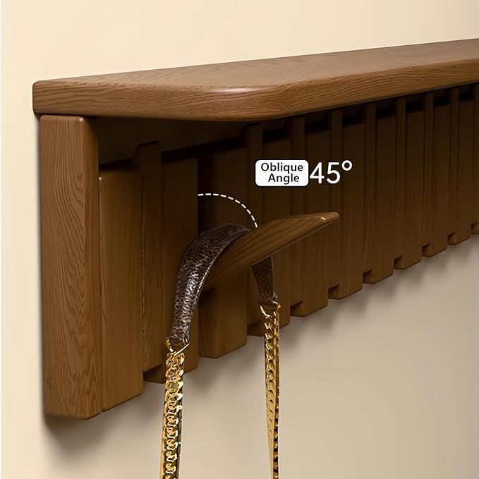 Wall Mounted Piano Key Hanger | Flip Style Hook | Entrance Wall Art Hook, Made of Oak Wood (3 Times Painted, 4 Times Polished) (Tray Walnut, 8Hooks)