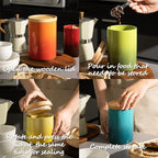 Sweejar Ceramic Food Storage Jar, Stackable Kitchen Canisters, Containers with Airtight Seal Wooden Lid for Serving Ground Coffee, Tea, Sugar, Salt and More - 16 Fl Oz (Gradient Green)