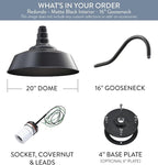 Steel Lighting Co. Redondo Barn Light | Outdoor Wall Mounted | 20 inch Dome | 16 inch Gooseneck | Large Farmhouse Warehouse Light Made in America | Matte Black Exterior/Matte Black Interior