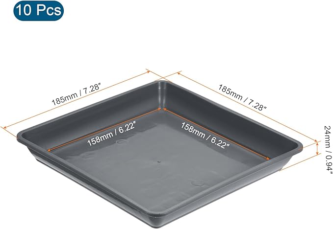 MECCANIXITY Plant Pot Saucer 7 Inch Plastic Square Flower Drip Tray for Indoor Outdoor, Gray Pack of 10