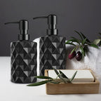 Black Glass Soap Dispenser with Pump, 11oz Diamond Design Hand Soap Dispenser, Refillable Lotion & Dish for Dishwashing Liquid, Lotion Shower Gel