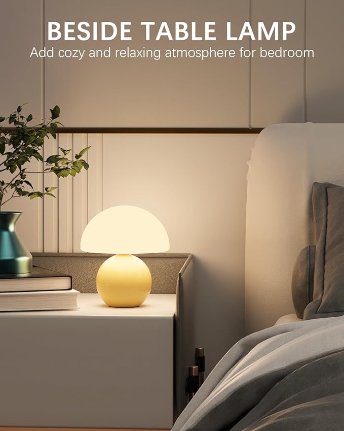 Mushroom Table Lamp with 3 Color Temperatures, 8.7" Mid Century Modern Glass Lamp for Bedroom Nightstand, Living Room, Aesthetic Dorm Desk Decor