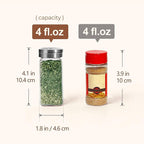 ComSaf 4oz 24PCS Spice Jars with Adjustable Shaker lids，93 Labels, Comdiment Jars Set, Empty Spice Containers and Square Ingredient Bottles for Kitchen and Seasoning, Salt and Pepper Shaker Set