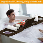 Bamboo Bathtub Tray for Luxury Bathroom, Expandable Premium Bath Tray w/Soap Towel Book Holder, Adjustable Bath Accessories for Tub,Extendable Tub Tray w/Wine Glass Cup Organizer 29.5-43.3" Espresso