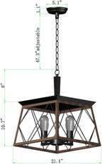 Q&S Farmhouse Rustic Chandeliers,Antique Geometric Industrial Hanging Light Bronze 4 Lights for Dining Room Kitchen Island Entryway Foyer Restaurant UL Listed