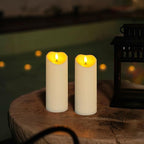 Homemory Outdoor Waterproof LED Candles, Battery Operated with Remote and Timers, Electric Fake Plastic Pillar Candles, Ivory White, Set of 2