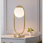 Mid Century Modern Gold Table Lamp White Glass Shade Nightstand Lamp Small Table Lamp for Bedside Bedroom Living Room Office