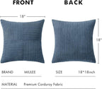 MIULEE Blue Corduroy Pillow Covers Pack of 2 Boho Decorative Spliced Throw Pillow Covers Soft Solid Couch Pillowcases Cross Patchwork Textured Cushion Covers for Living Room Bed Sofa 18x18 inch