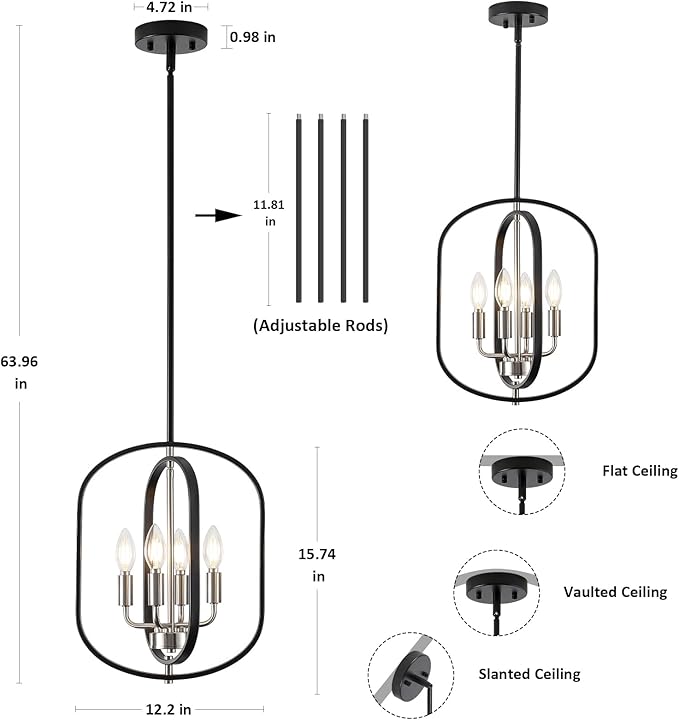 Black Nickel Chandelier Light, Modern Farmhouse Chandeliers for Dining Room Light Fixture, Adjustable Foyer Lighting Fixtures Small Rustic Kitchen Chandelier for Entryway Living Room Bedroom Hallway