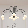 L52” Modern Sputnik Chandelier Large 12 Lights Mid Century Milk Glass Globe Ceiling Pendant Lighting Luxury for High Ceiling Foyer Staircase Living Dining Room