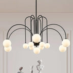L52” Modern Sputnik Chandelier Large 12 Lights Mid Century Milk Glass Globe Ceiling Pendant Lighting Luxury for High Ceiling Foyer Staircase Living Dining Room