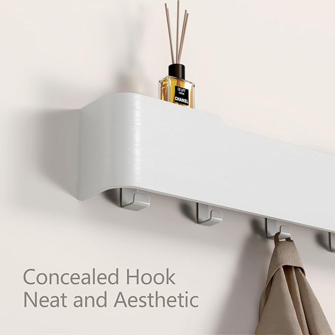 Coat Rack Wall Mount Entryway Organizer Modern Key Holder Wall Mount with Wooden Shelf Entryway Hooks for Bedroom Kitchen Hallway Bathroom for Hanging Coats Hats Bags Towels