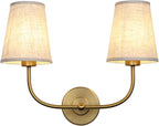 2-Lights Wall Sconces with Funnel Linen Fabric Shades, Double Light Wall Lamps for Bedroom Living Room Vanity Bathroom Hallway Stairway