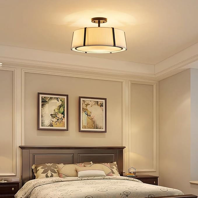 Shrine Lighting Drum Chandeliers, Modern Style, Perfect Ceiling Light Fixture for Living Space, D16'' x H9'', E12*3 Sockets, White Lampshade & Black Finish