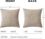 MIULEE Light Brown Corduroy Pillow Covers Pack of 2 Boho Decorative Spliced Throw Pillow Covers Soft Solid Couch Pillowcases Cross Patchwork Textured Cushion Covers for Living Room Bed Sofa 16x16 inch