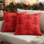 GEEORY Christmas Pillow Covers 20x20 Inch Set of 2, Christmas Decorations Xmas Tree Soft Plush Fluffy Faux Fur Decorative Throw Pillows Farmhouse Winter Cushion Case Red Brown GC035-20