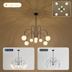 Modern Sputnik Chandelier 8 Lights Large Luxury L41” Mid Century Milk Glass Globe Ceiling Pendant Light Fixture Black Chandeliers for Foyer Staircase Living Dining Room Kitchen