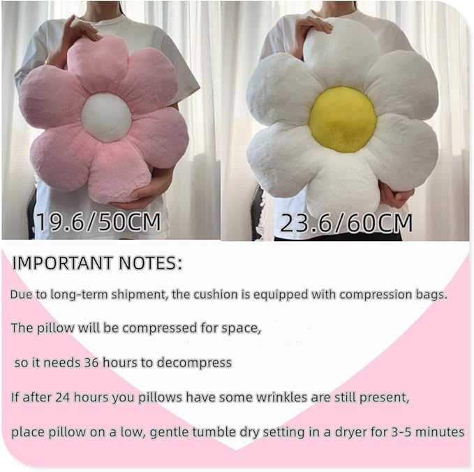 Pink Flower Pillow，19.6In Floor Pillow Cushion Flower Shaped Throw Pillow Cute Flower Seating Cushion Home Decorative Pillows for Sofa Couch Bed