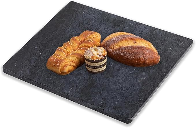 Diflart Natural Marble Stone Cutting Board for Kitchen, 16x20 Inch, Black, Marble Slab Pastry Board Large with Non Slip Feets for Keep the Dough Cool and Chocolate Tempering, Pack of 1 Pcs