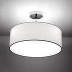 SomSom Ceiling Light, Semi-Flush Mount Modern Fabric Pendant Light Shade, Large White Drum Lampshade, Round Pendant Lamp, Lamps for bedrooms, Flush Chrome Matt, 3 Bulbs