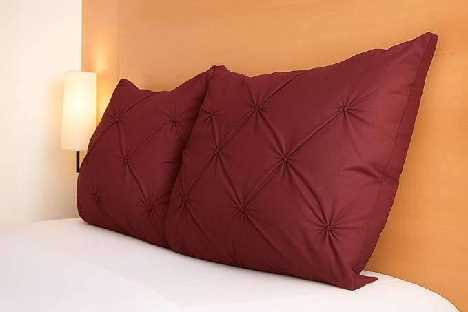 King Pillow Shams Set of 2 Burgundy 20x36 Pinch Pleated Pillow Shams Hotel Quality 100% Egyptian Cotton 600 Thread Count Gorgeous Decorative Pinch King Pillow Sham Set