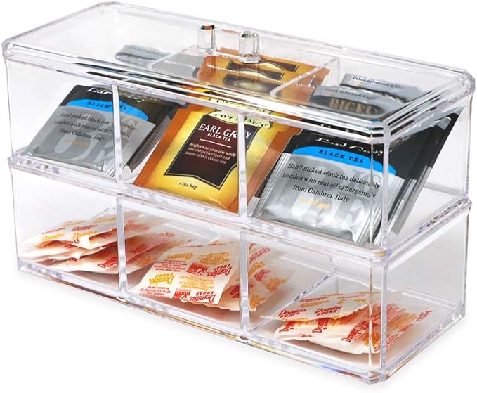 Isaac Jacobs 3-Compartment Clear Acrylic Rectangular Stackable Organizer with Lid, Multi-Sectional Drawer Tray, Storage Solution for Makeup, Craft Supplies, for Bathroom, Kitchen, Office (2, Clear)